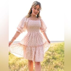 Ivy City Co Short Madeline Pink Floral Puff Sleeve Dress